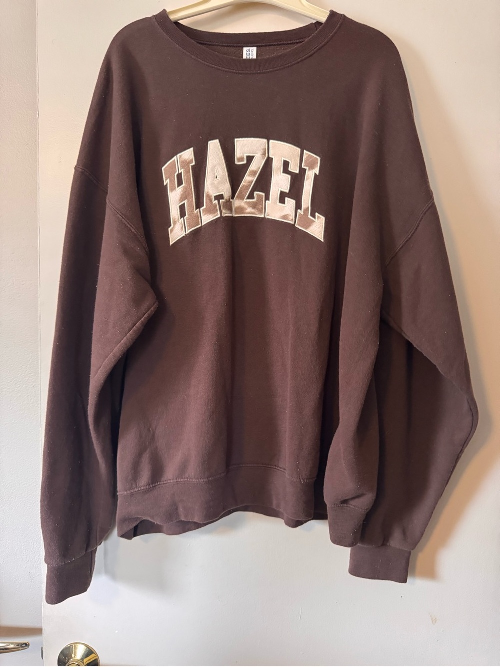 Jerzees Hazel Crewneck Sweatshirt in Brown with White Lettering